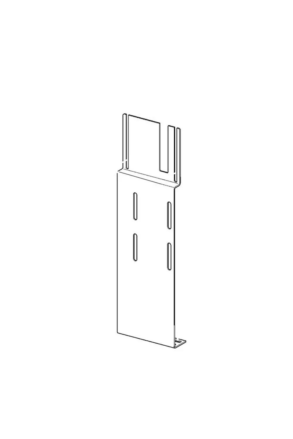Grundplatte von HANSA, mit mehreren vertikalen und horizontalen Aussparungen sowie einer seitlichen Befestigung. Weißes, flaches Design.
